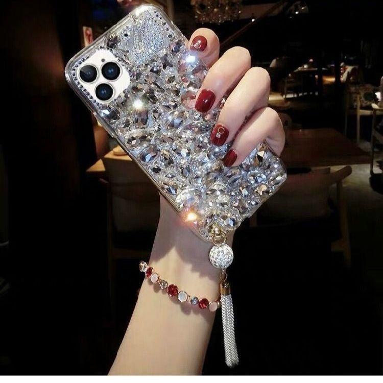 Luxusní 3D módní bling kamínky drahokamy diamanty měkké pouzdro na telefon pro iPhone 16 15 14 13 XS XR 11 Pro Max 12 MiNi třpytivé třásně závěsné ozdoby