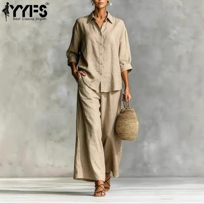 Women's Fashion Casual Spring Autumn Solid Color Print Long Sleeve POLO Neck Trousers Pants Suits