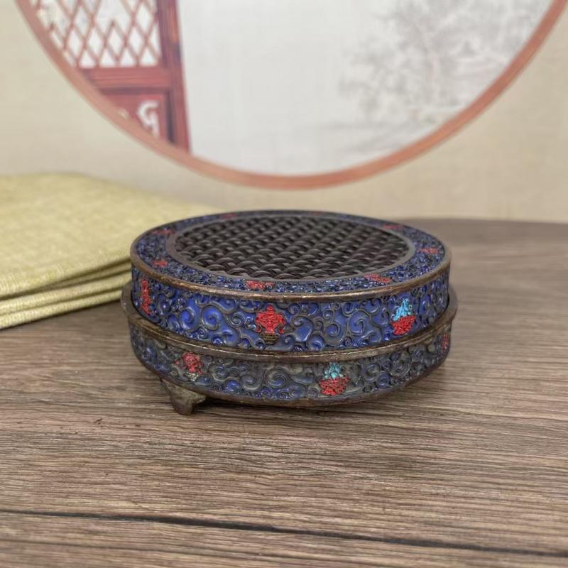 Vintage Patina Alloy Copper Blue Glaze Incense For Home Indoor Use Agarwood Sandalwood Burner Antique Style Ornament Coil