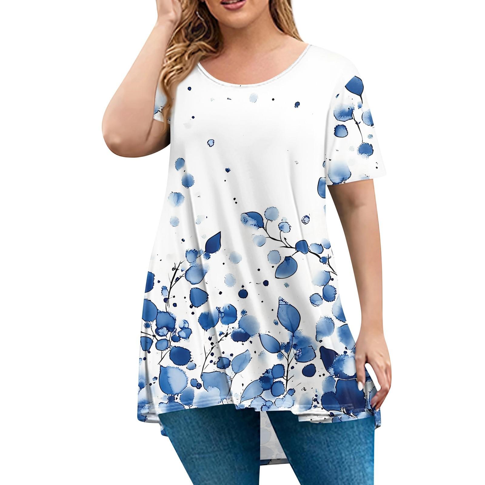 

Жіночий модний вільний пуловер великого розміру з круглим вирізом і короткими рукавами L синій