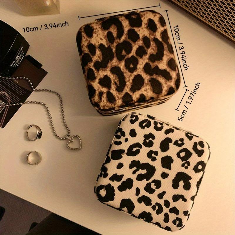 1pc Classic Leopard Print Jewelry Box, Portable Organizer with Zipper Closure, Tabletop Storage for Earrings, Rings, Necklaces, Jewelry Travel Case