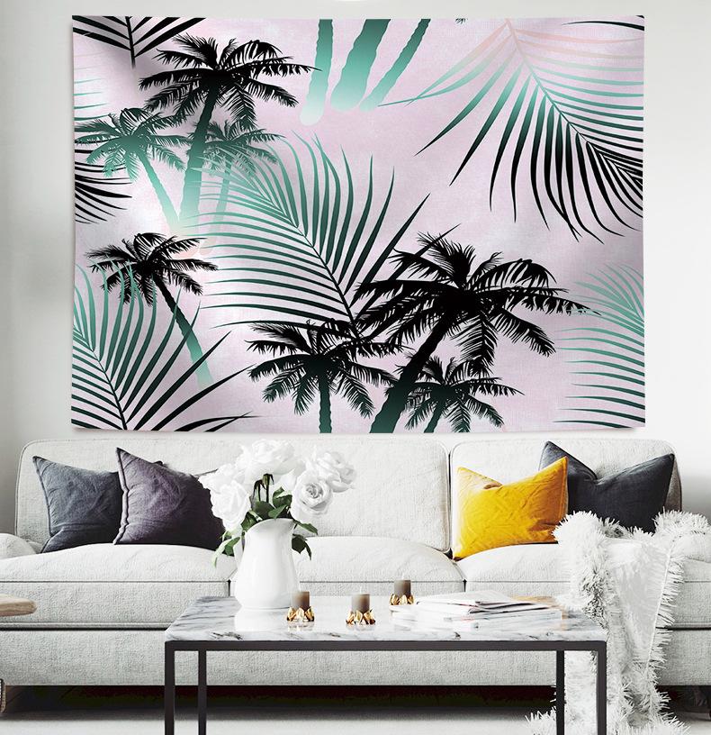 Seaside Coconut Tree LandscapeTapestry 3D Forest Waterfall Landscape Wall Hanging Home Background Cloth Decor Garden Poster for Outside