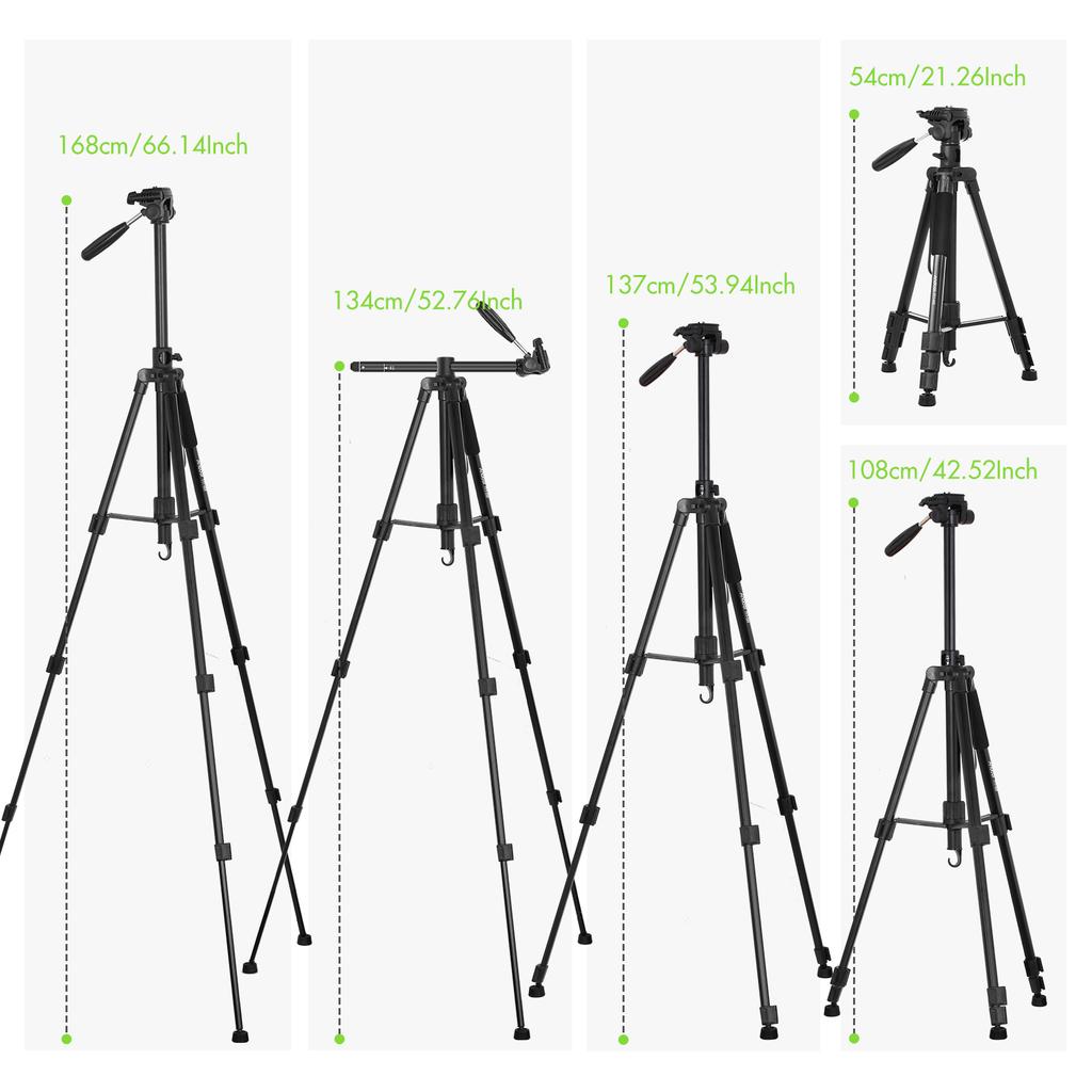 Andoer TTT-009 168CM/66.14Inch Portable Photography Tripod Monopod Camera Horizontal Tripod Stand
