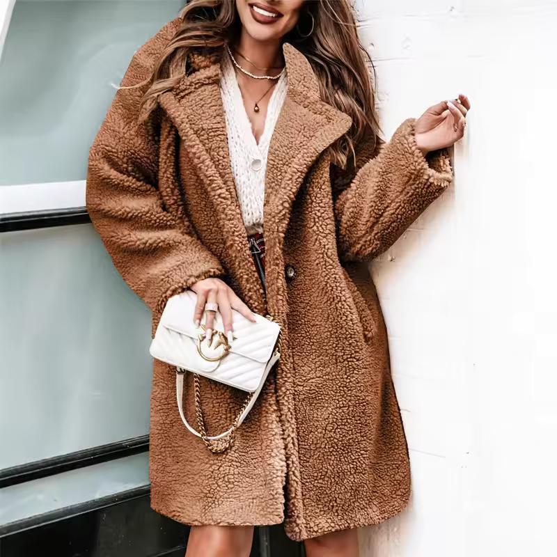 

Женское пальто Зимнее с длинным рукавом с воротником из искусственного меха Женский тренч Верхняя одежда Теплая флисовая куртка XS хаки