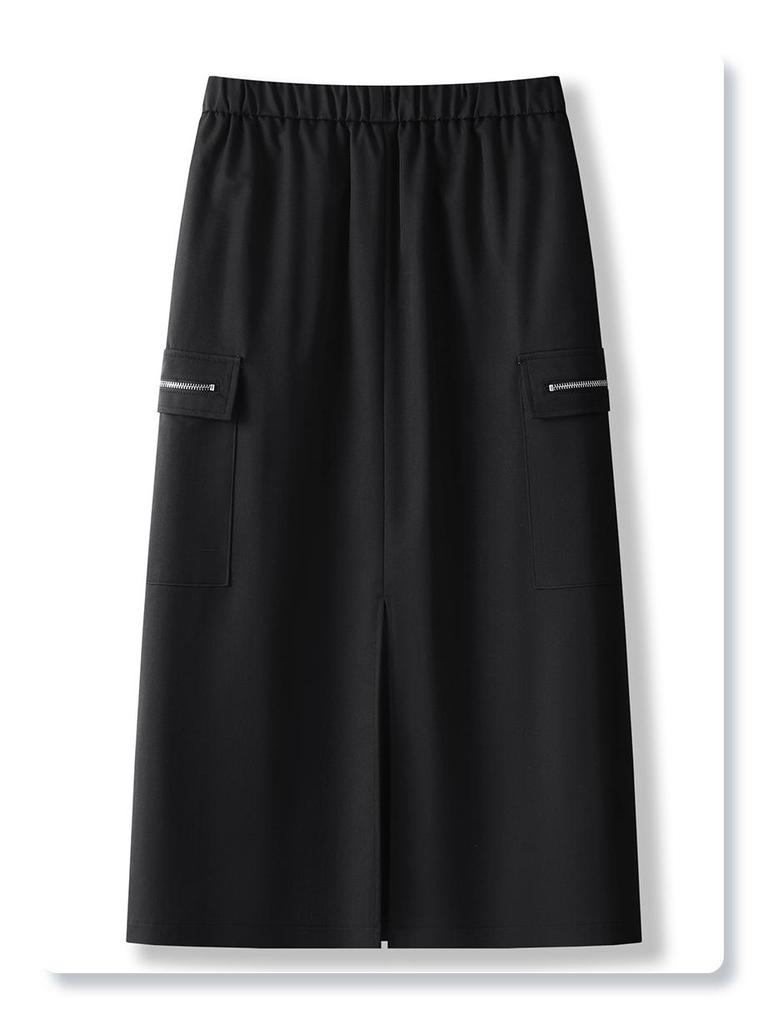 Apricot Retro Slit Midi Skirt - Women's 2024 Spring/Autumn Style, Bodycon Long Skirt