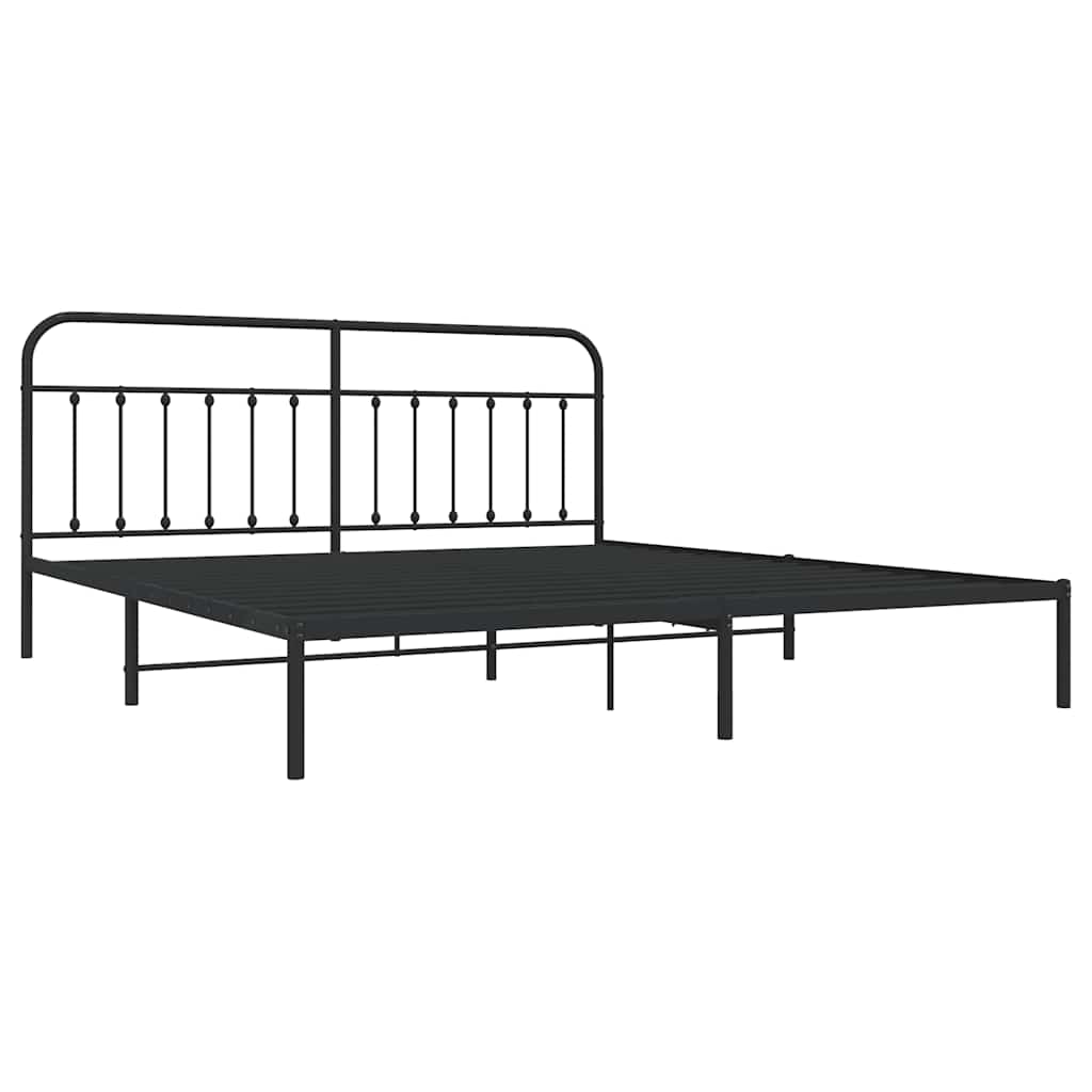 Metal Bed Frame with Headboard Black 200x200 Cm