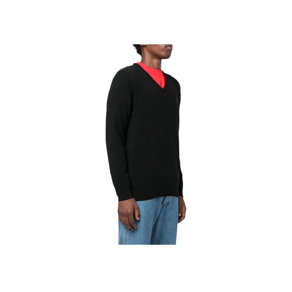 Polo Ralph Lauren Solid Logo Embroidered V-Neck Long Sleeve Pullover Sweater Men sweater Black 710876707-004