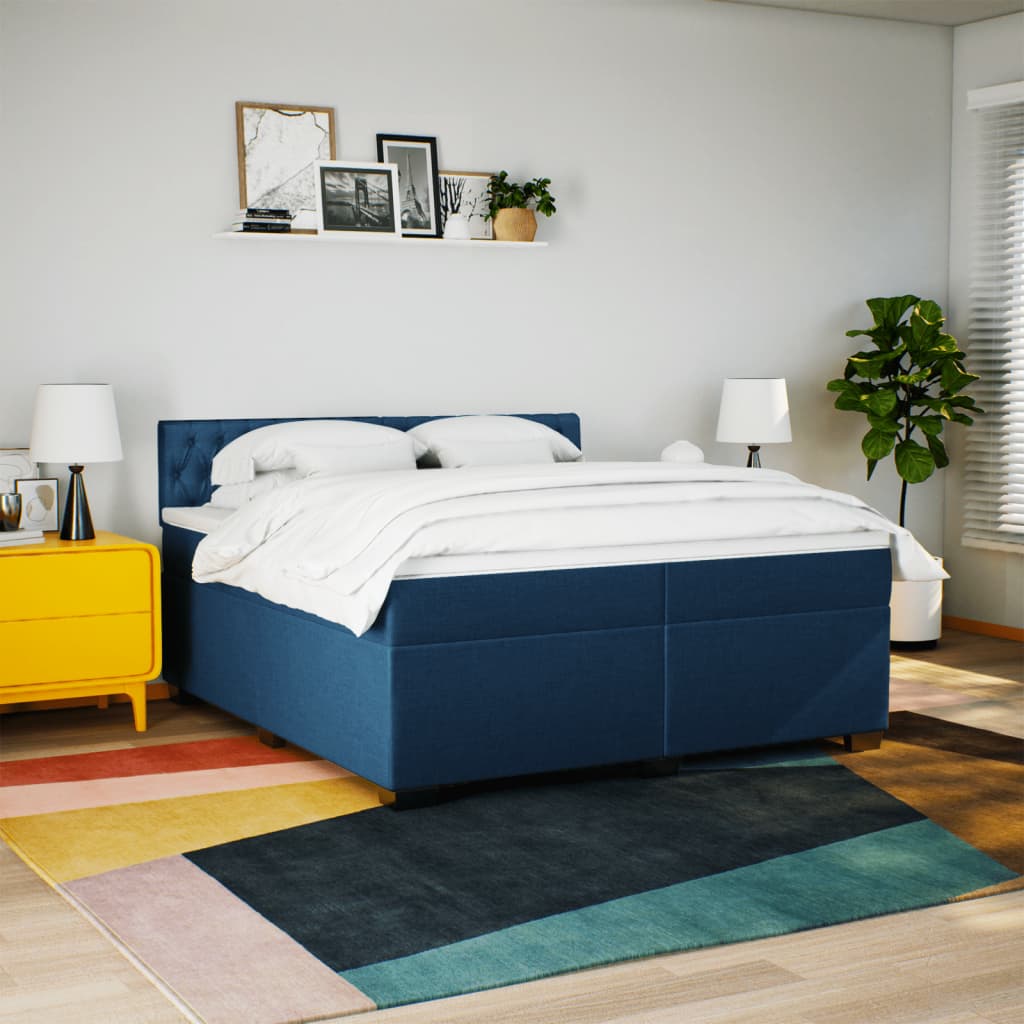 Vidaxl Letto Continentale Con Materasso, Blu, Tessuto 200X200 Cm