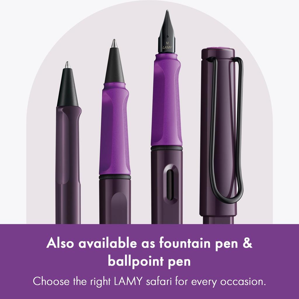 LAMY Safari Violet Blackberry Rollerball Pen Ergonomic Medium Line Width Comfortable for Long Writing Sessions Durable ASA Plastic Includes Black LAMY