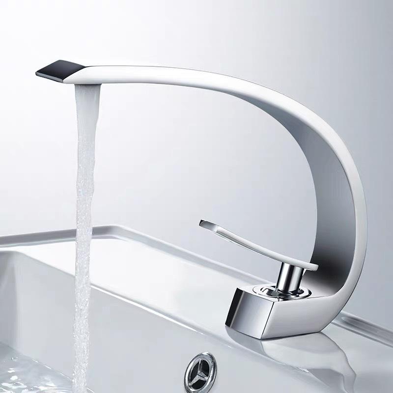 

Bathroom Basin Faucet Deck Mount Washing Sink Cold and Hot Water Mixer Tap Creative Curved Mixers