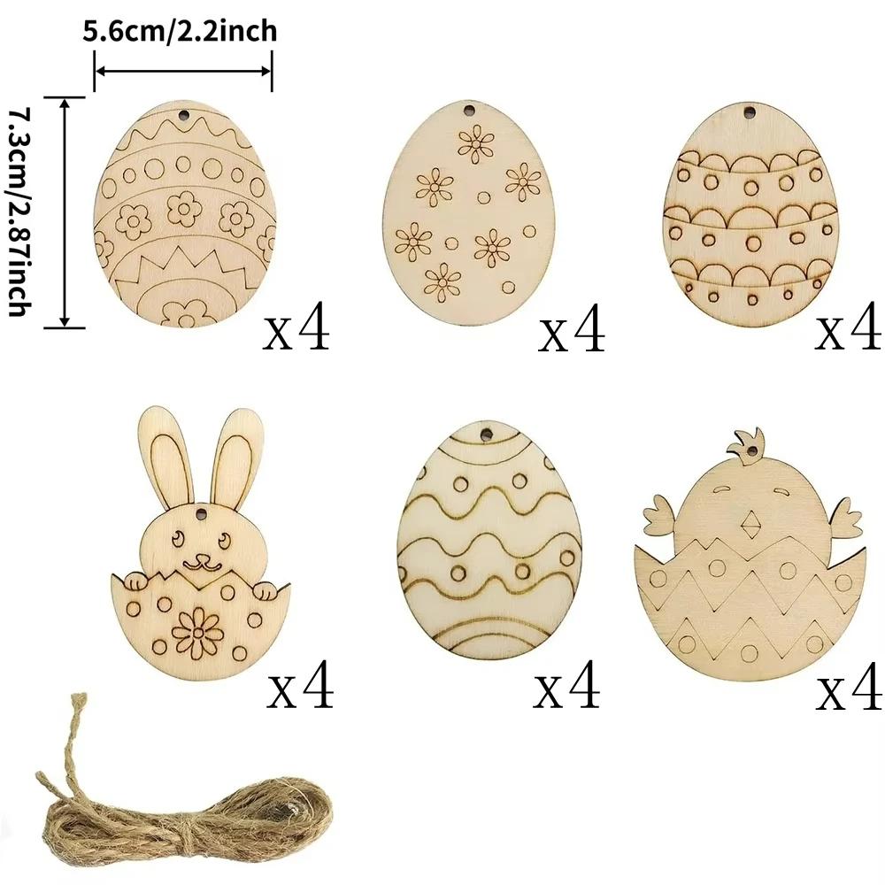 12/18/24/30pcs Wooden Pendants Easter Kids Diy Painting Filled Colored Eggs Hanging Crafts 2025 Easter Ornaments Party Supplies
