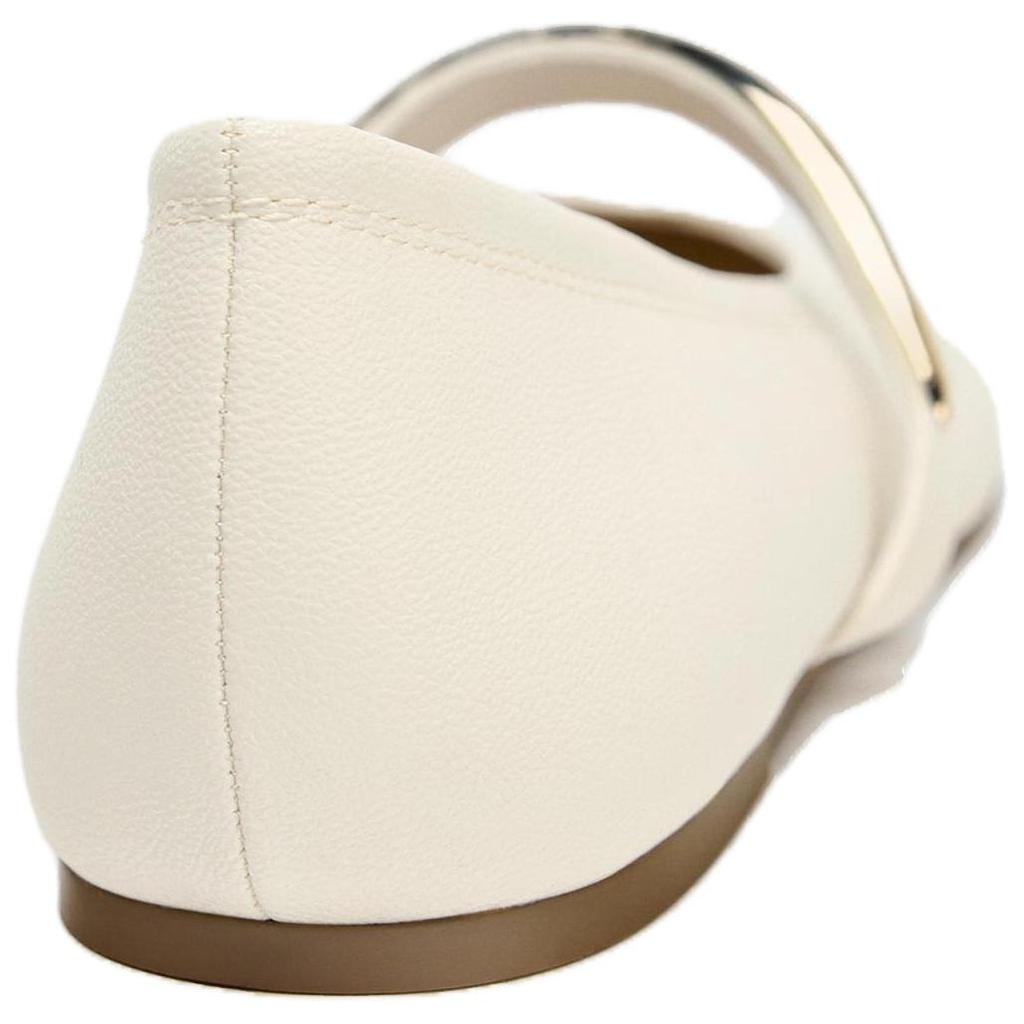 Zara Leather Mary Jane Flat Shoes With Metal Detail White Womens 1252051038