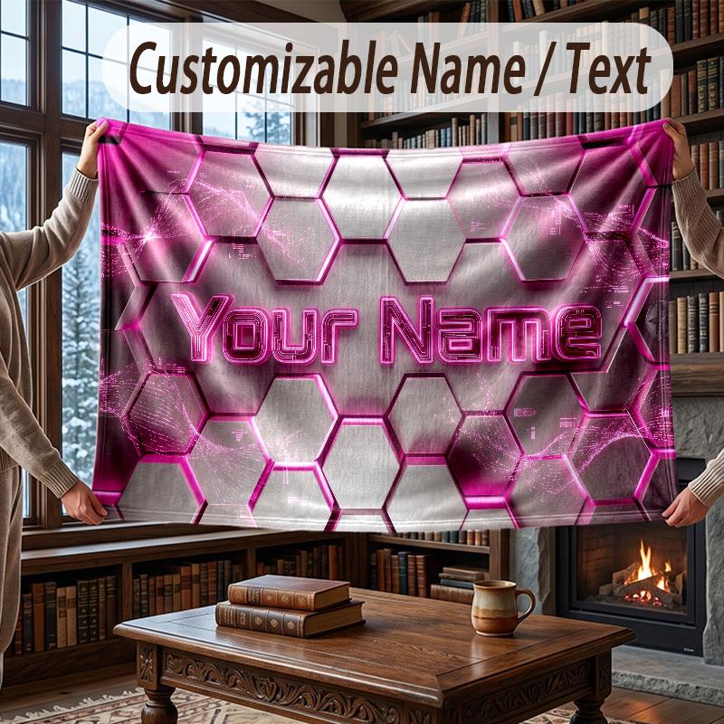 Abstract Geometric Theme Throw Blanket Custom Name Text Personalized Blanket Soft Cozy Blanket for Home Sofa Bed
