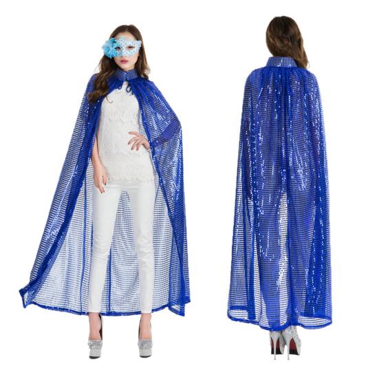 Adult Long Paillette Cape for Women Halloween Party Sequin Cloak Costume Full Length Witch Cosplay Robe for Role-Playing Stage Performances