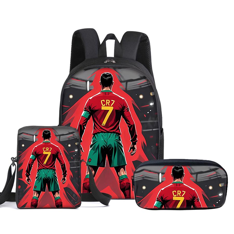 Voetbal Print 3 Stuks/Set Rugzak met Schoudertassen, Etui voor Jongen/Meisje Beste Cadeau Cartoon Student Schooltassen
