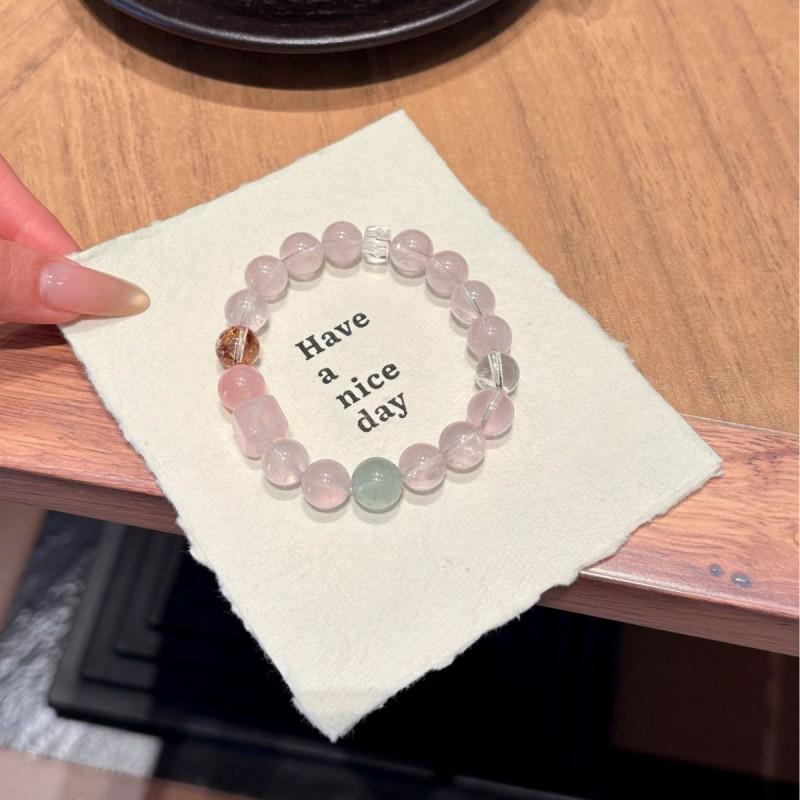 Handmade Natural Rose Quartz Square Bead Bracelet Women Delicate Pink Crystal Jewelry Lightweight Chic Accessory