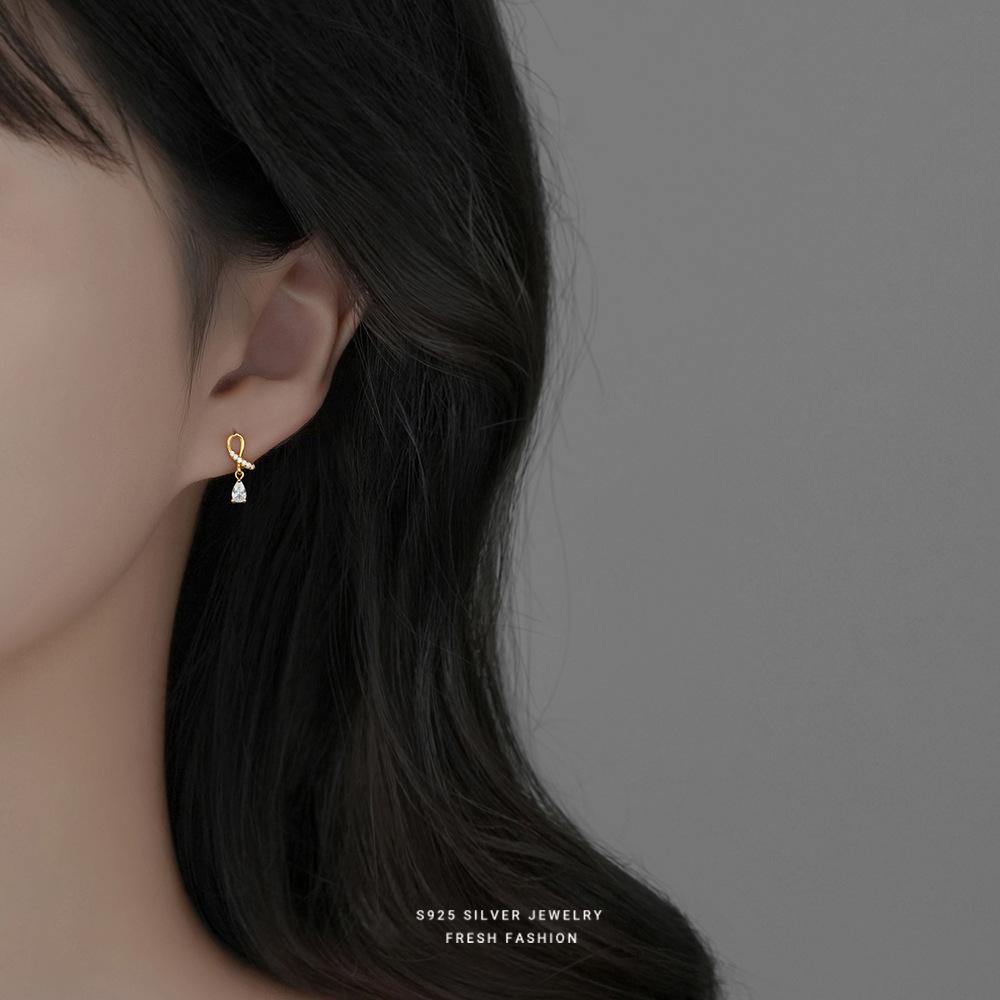 925 Sterling Silver Cross Drop Zircon Earrings for Women Korean Temperament Light Luxury Jewelry Accessories