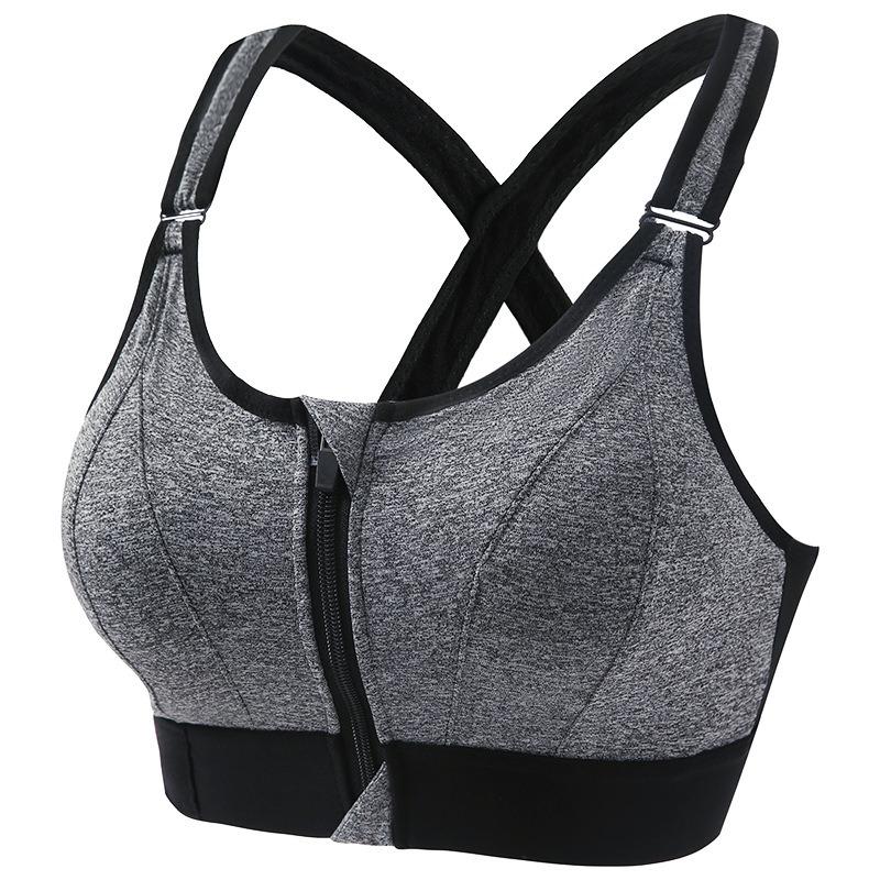 Reggiseno Sportivo da Donna Taglie Forti con Zip Regolabile Reggiseno da Yoga Senza Cuciture Schiena Incrociata Senza Ferretto