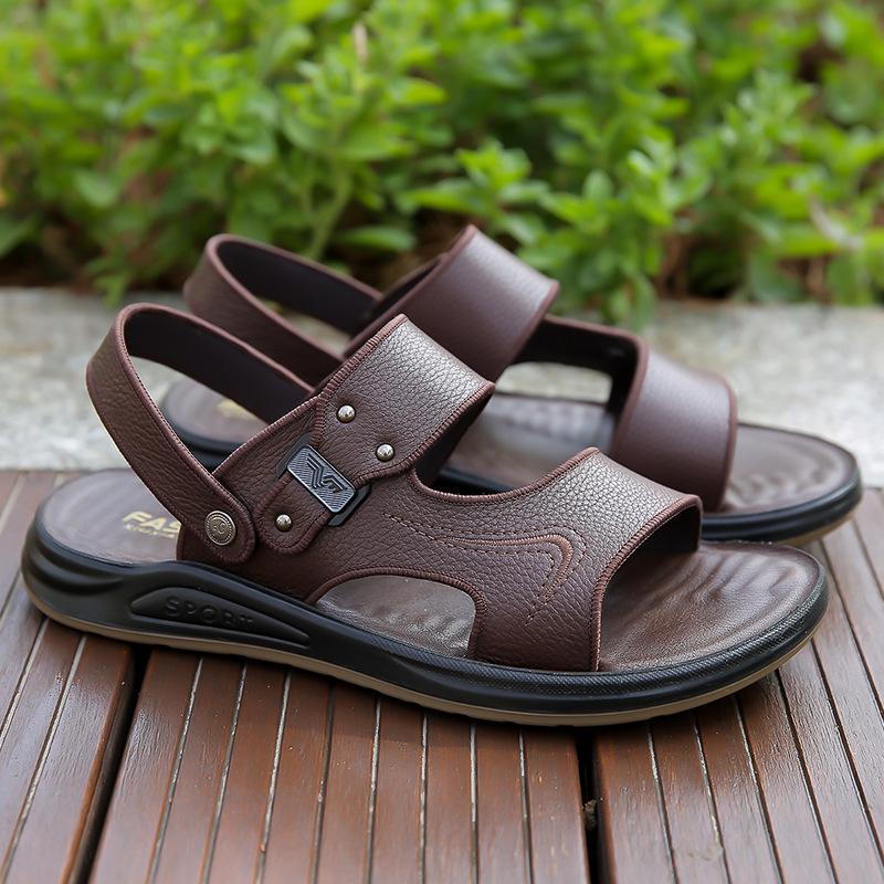 

The first layer of cowhide men s beef tendon sole leather sandals summer hundred tower beach shoes casual dual-purpose green sandals 44