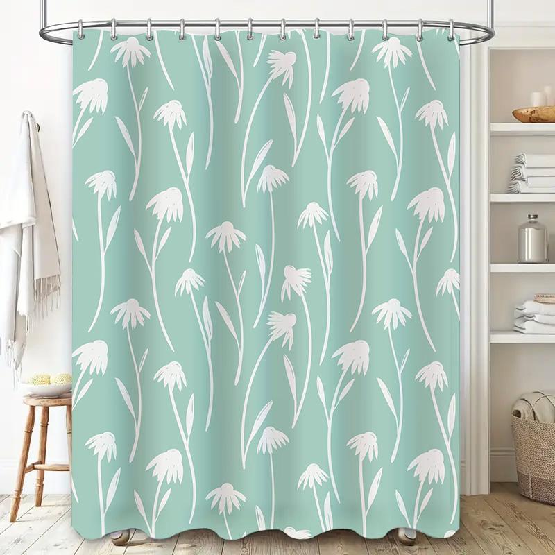 Modern Floral Shower Curtain Decor with 3D Printing Waterproof Fabric for Bathrooms Mint Green White Pattern (180x240cm)