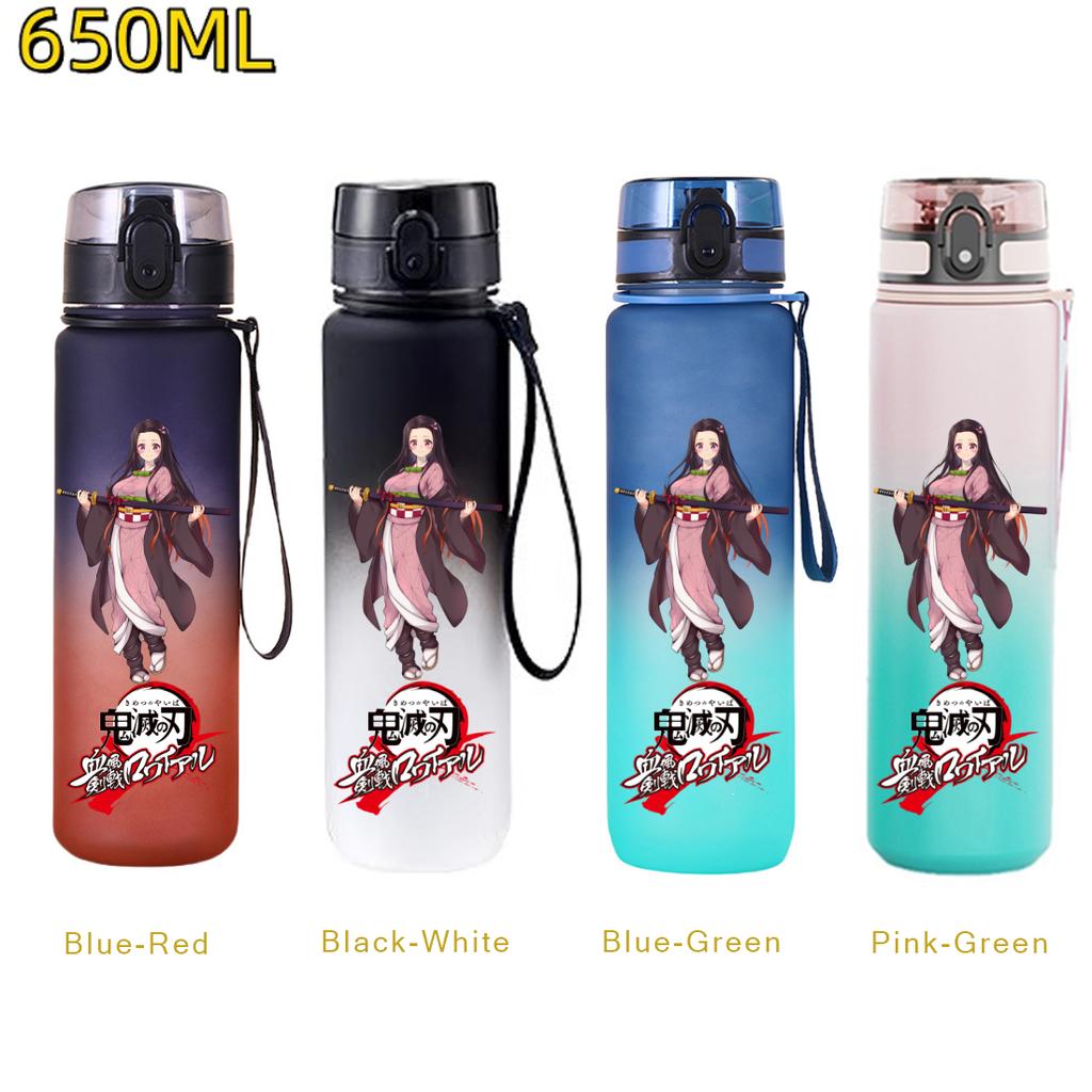 650ML Demon Slayer Water Bottle Anime Cartoon Characters Drinking Cup Portable Outdoor Sports Plastic Leak-proof Water Bottle