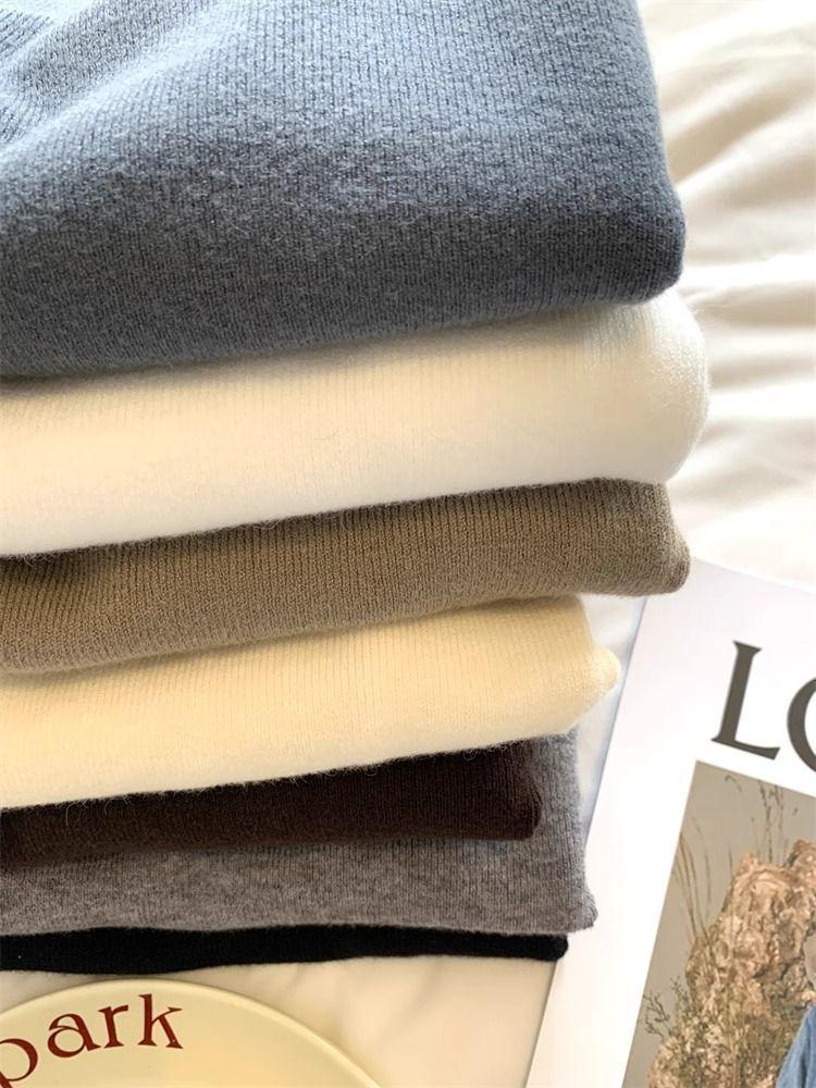 Plus Size Korean Style Soft Stand-Up Collar Sweater for Fall/Winter