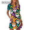 Summer New 2025 Women Mini Dress Vibrant Tuesday Carnival Party Dress Casual Short Sleeve O-Neck Print Loose A-Line Dress Womans