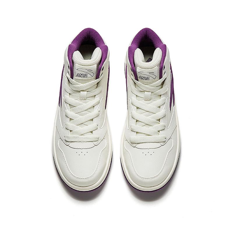 New Anta Life Collection Anti-Slip Wear-Resistant Mid-Top Skateboard Shoes Women's White Purple 922448083-4