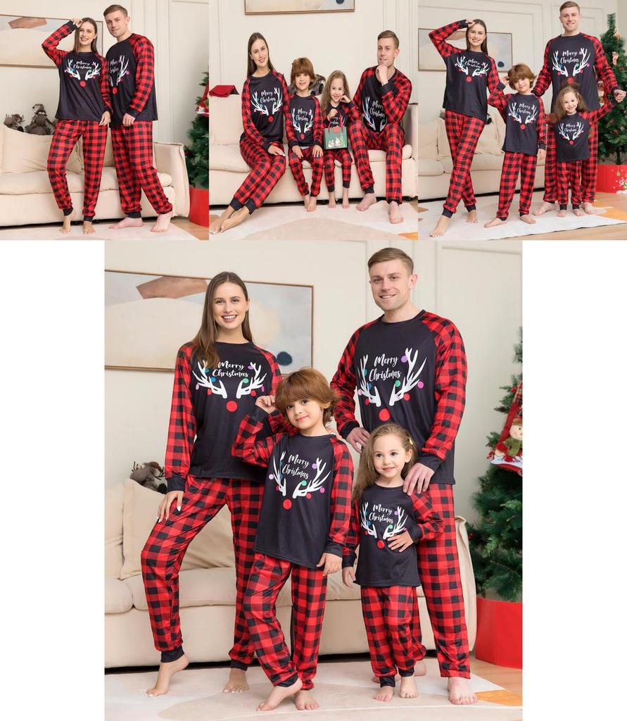 2023 New Arrival Plaid Alphabet Christmas Family Matching Pajama Set