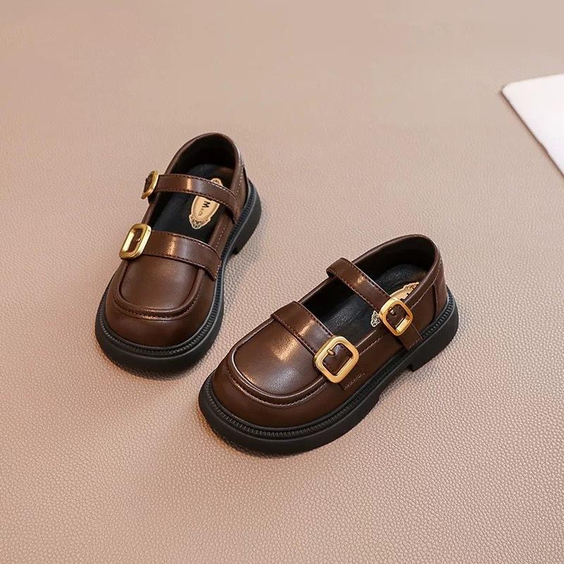 

Туфли для девочек Детские туфли принцессы из маленькой кожи 2025 весна и лето новые лоферы черные на мягкой подошве британские весенние одинарные туфли 36 коричневый