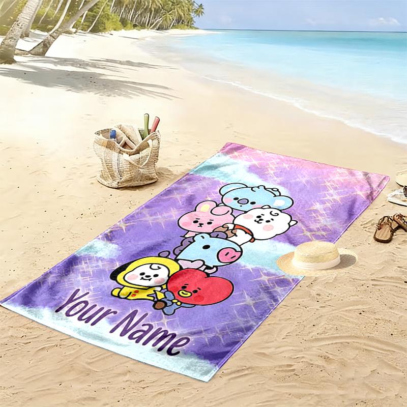 Custom NameCartoon Characters Sky Beach Towel Soft Microfiber Summer Towel Quick Dry Absorbent Towel for Beach Swimming Pool Travel