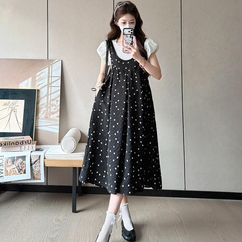 Gentle Black Floral Print Maternity Dress & Loose T-Shirt Set for Summer 2026 XL