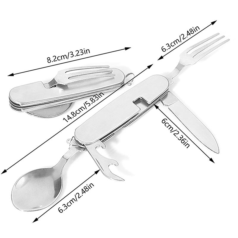 Multi-Functional Camping Cutlery Set Stainless Steel Folding Fork Spoon Knife Opener Detachable Tableware Travel Picnic Utensils