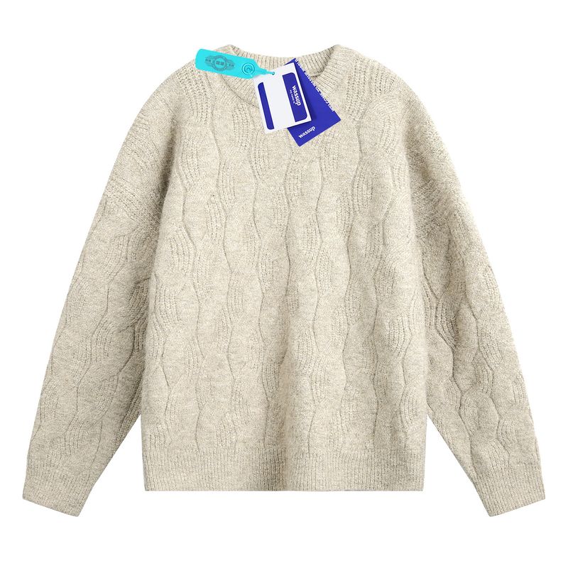 Wassup American-Style Crew Neck Sweater for Men, Autumn Heavyweight Lazy Style Cable Knit Sweater, Trendy High Street Couple Cardigan