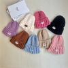Versatile Patch Letter Wool Hat Autumn and Winter Warm Pullover Knitted Hat Thickened Rolled Edge Ear Protection Pullover Hat