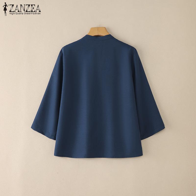 ZANZEA Dámská ležérní halenka s výstřihem do V, jednobarevná, s 3/4 rukávem, volného střihu