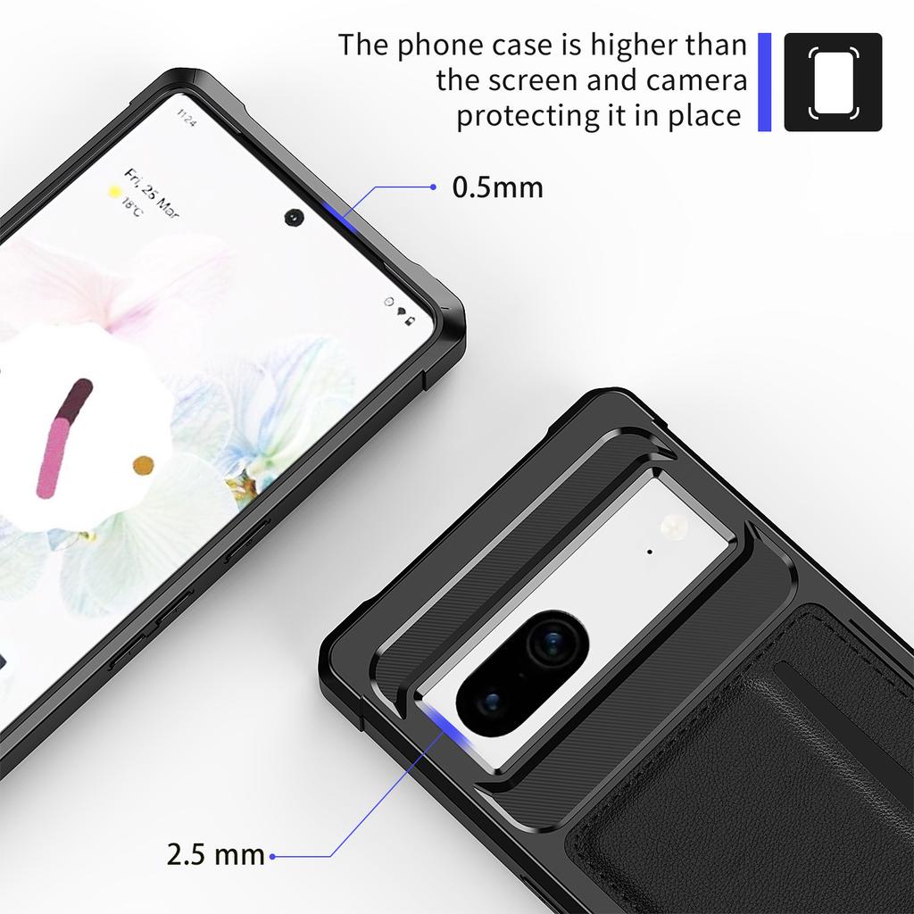 Back Case for Google Pixel 8,ZM02 PU Leather+TPU Card Holder Four Corners Fall Protection Phone Shell