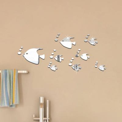 Creative Cute Bubble Fish Acrylic Self-adhesive Mirror Sticker Bathroom Bedroom Living Room Decorative Wall Stickers Home Decor