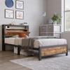 Platform Bed Metal with Storage Headboard Strong Load Bearing Adult Single Slats Frames Home Furniture Space Head