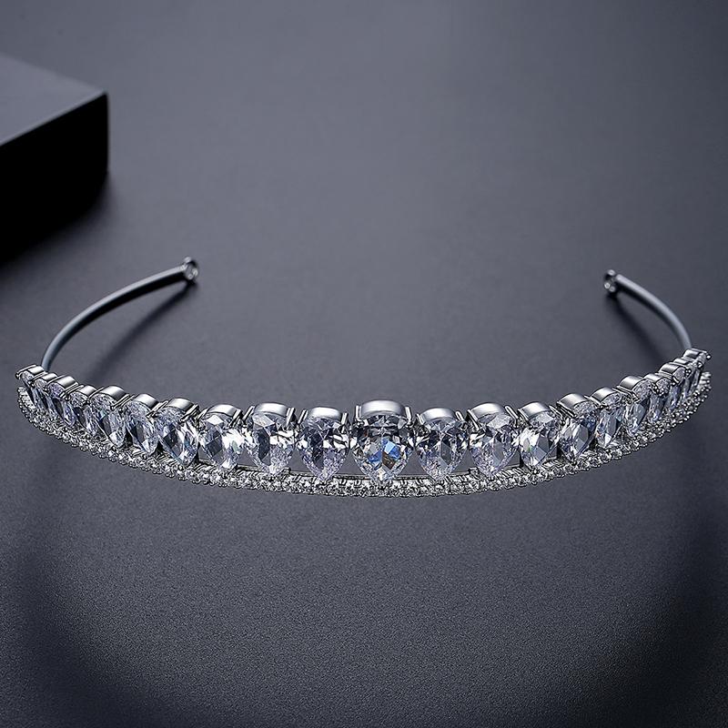 LUOTEEMI Fashion Elegant Women Girl Bridal Zircon Drop Crown Accessory Cz Tiara for Pageant Wedding Party Hair Jewelry Crown