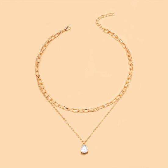 Cubic Zirconia Drop Necklace, Double-Layered Chain Necklace, Elegant Chain Choker Water Drop Pendant Necklace, Jewelry Gift for Women Wife Her