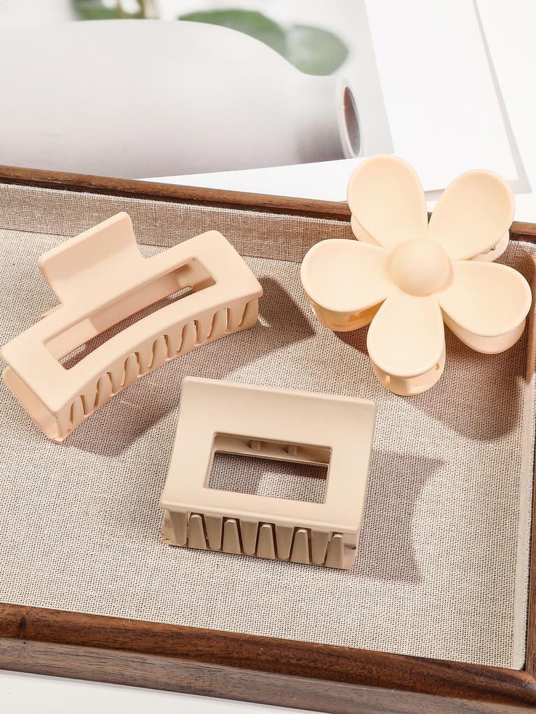 12 Stück Neutrale Farben Quadratische Haarspangen, Mehrere Stile Starker Halt Blume Kieferklemme, Matte Bananenklemmen für Dickes Haar