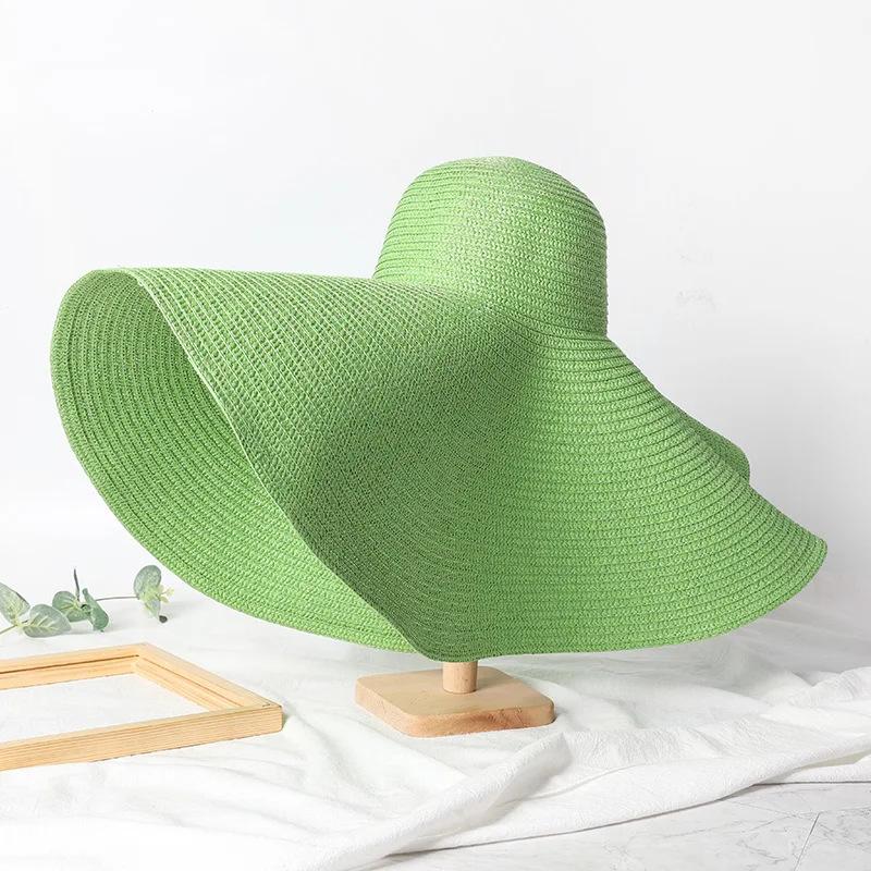 Oversize 25Cm Wide Brim Straw Hat Women'S Beach Cap Foldable Sunshade Protection Hat Ladies Sun Hats For Summer Girls