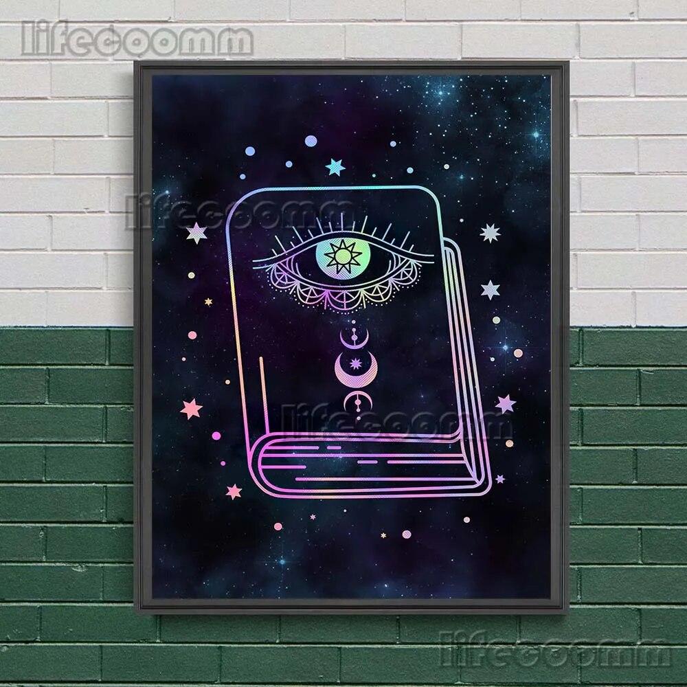 Mystical Witch Book Of Knowledge And Celestial Lunar Moth Wall Art Canvas Painting Ouroboro And Head Moth Poster And Pirnt Decor No Frame