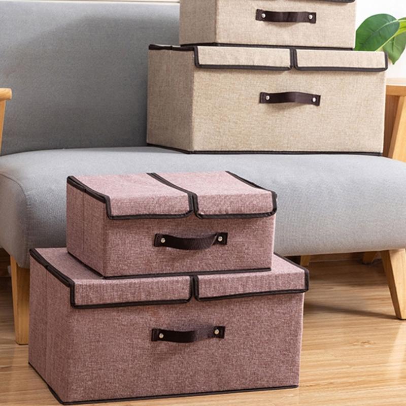 Stylish Cotton Linen Underwear Box Storage Container with Covers for Bedroom