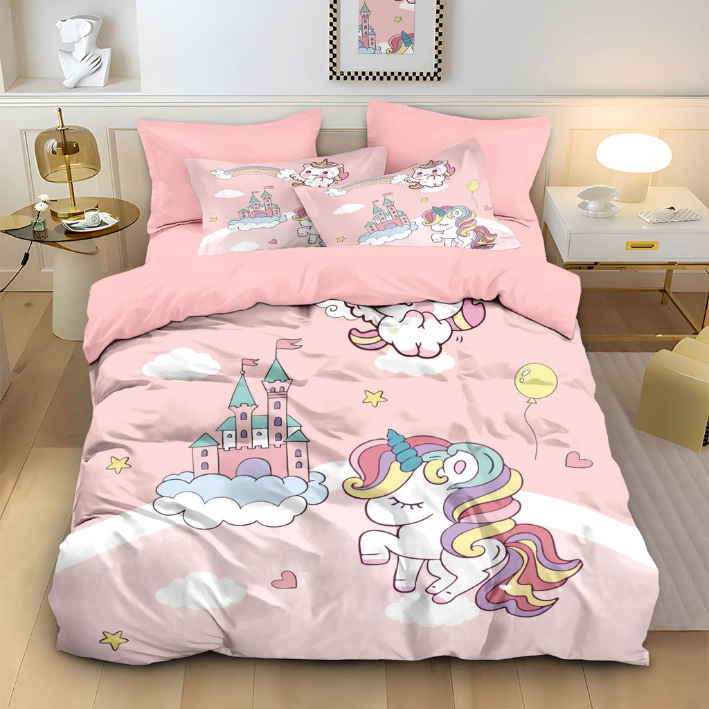 Anime Rainbow Unicorn Beding Set Unicorn Soft with Soft Fabric Duvet Cover Plus Pilowcases Unfiled Single Double Bed Girl Gift
