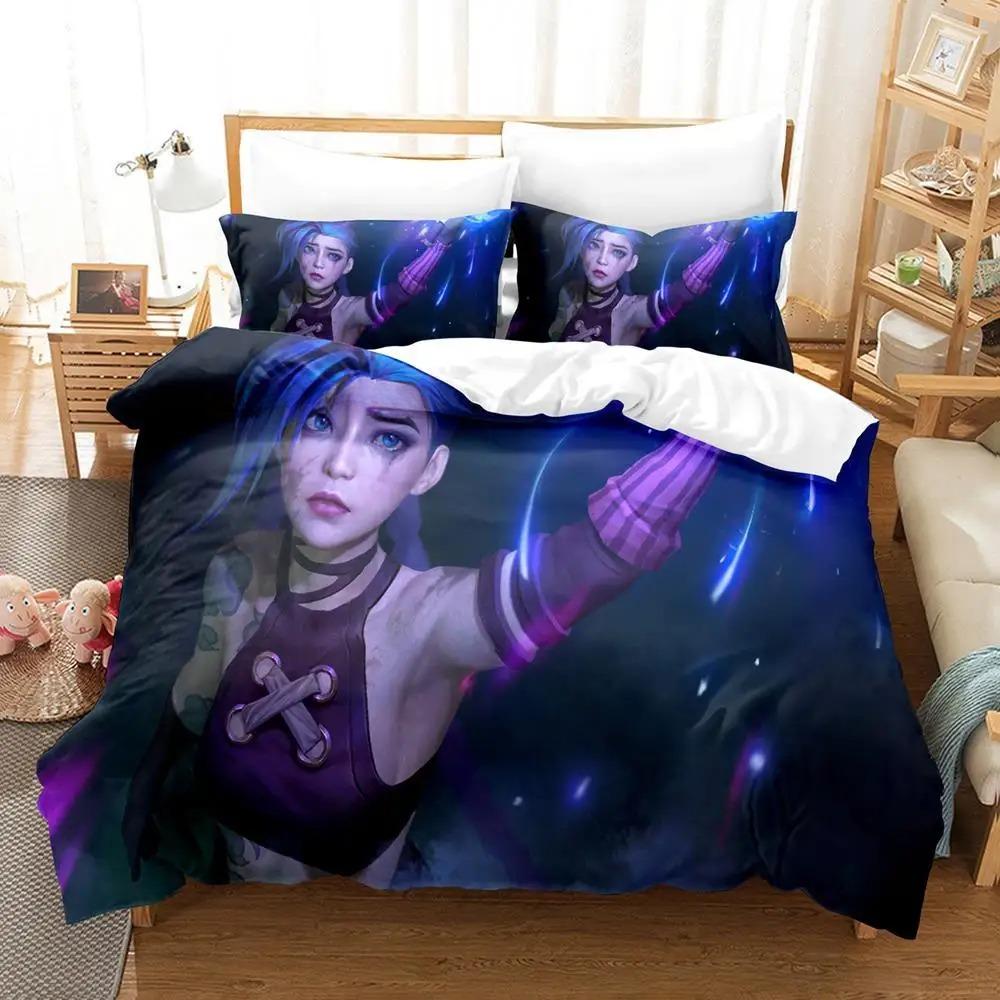 New Jinx Lol Bedding Set Single Twin Full Queen King Size Bed Set Aldult Kid Bedroom Duvetcover Sets 3D Anime Bed Sheet Set