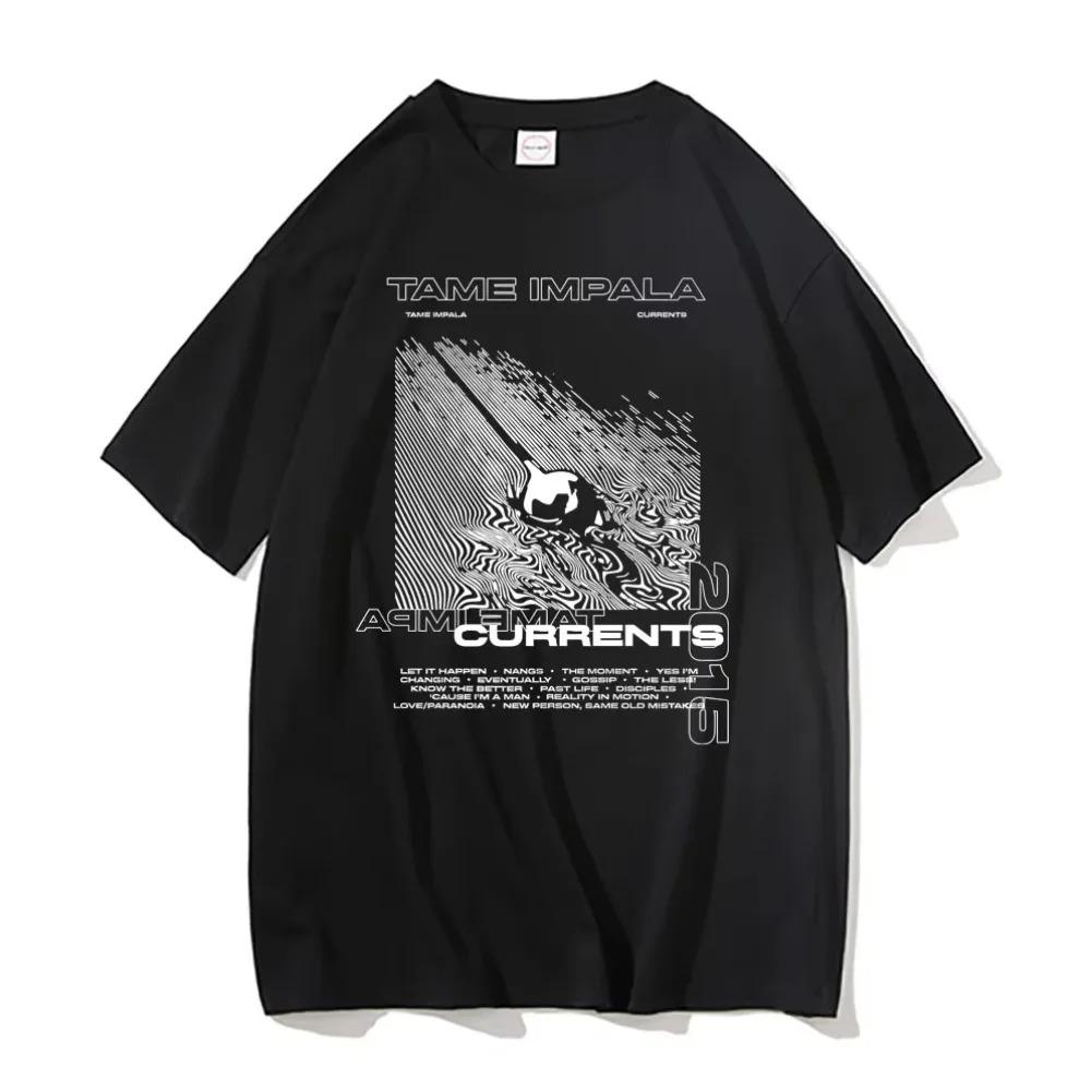 Oversized Black Cotton Casual Streetwear Tame Impala Currents 2015 Album-Inspired Psychedelic Graphic Print Graphic Fan Women And Men T-shirts 4XL