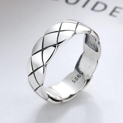 Men's Adjustable S925 Sterling Silver Rhombus Pattern Retro Ring