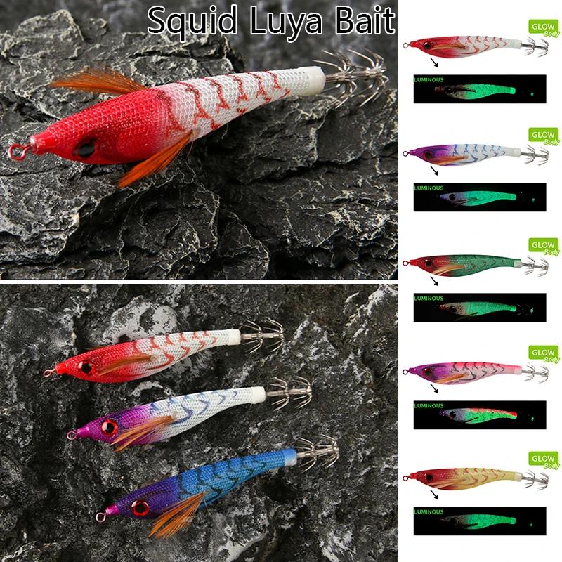 99mm Floating Luminous Squid Jig Topwater Artificial Lure for Saltwater Squid Fishing Glow Night Bait with Feathered Hooks